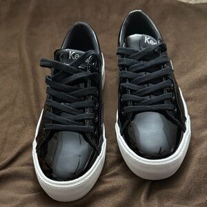 NWOT Keds Patent Black Leather Sneakers with White Soles, Size 6